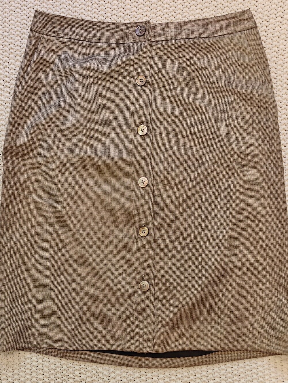 Brooks Brothers Loro Piana Women's Tan Wool Button Front Pencil Skirt - Sz 12
